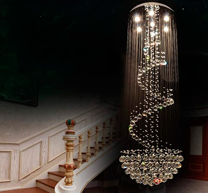 candelabro de cristal gota de lluvia en espiral para escalera